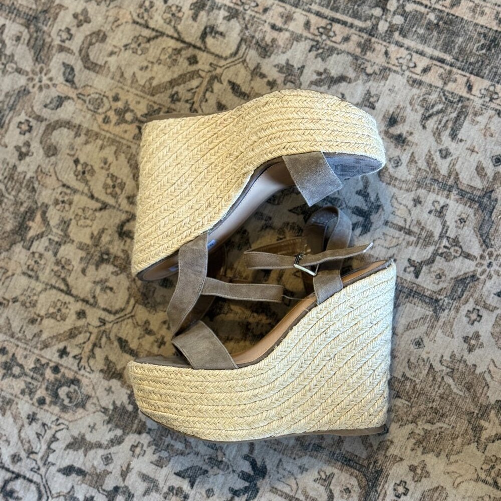 Steve Madden Alysssa Platform Wedge Sandals Women's Size 8.5 Taupe Espadrille - Picture 7 of 7